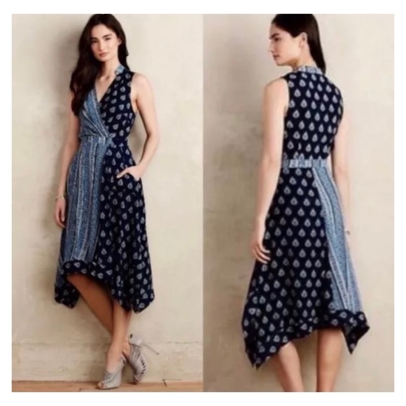 Anthropologie Dresses & Skirts - Anthropologie Maeve Eclipsed Faux Wrap Blue Dress